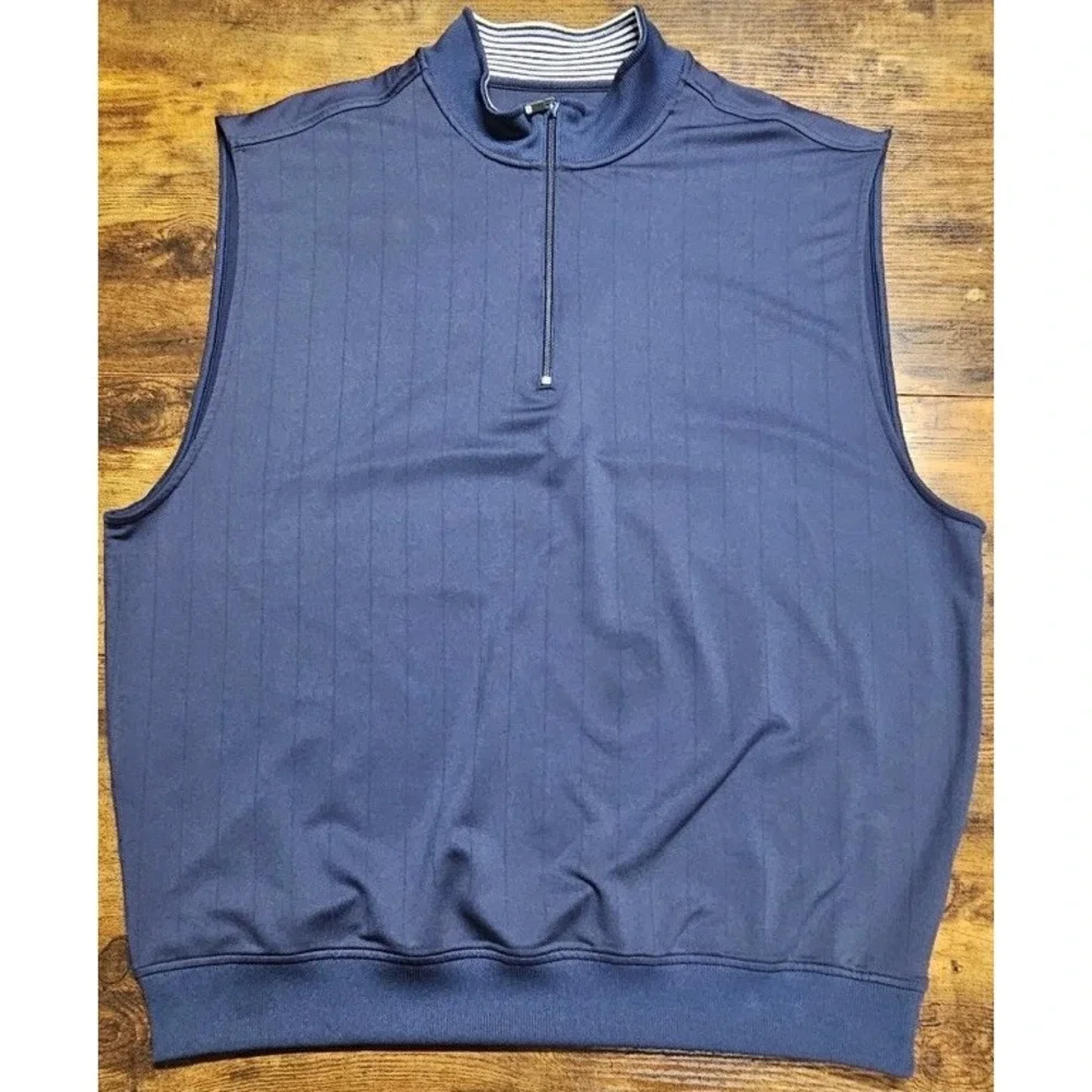 FootJoy Men's XL Performance Golf Vest Blue Striped 1/4 Zip Pullover Stretch